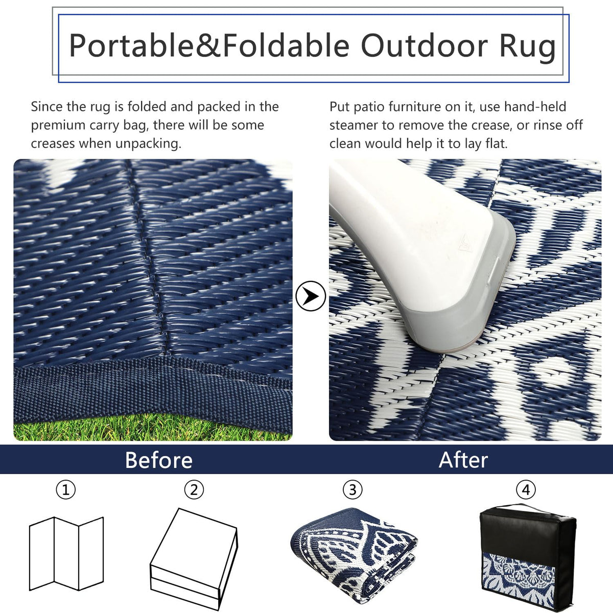 Famibay RV camping outdoor rug suited for travel and rugged outdoor use.