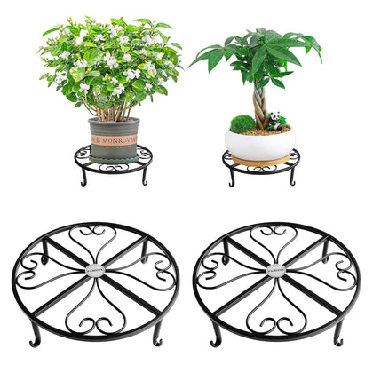 FAMIJOY 12-inch black metal plant stand for indoors or outdoors, supports up to 220 lbs.