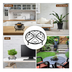 FAMIJOY 12-inch black plant stand shows heavy-pot support for large containers.