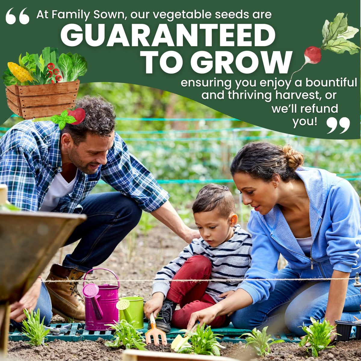 Family Sown 10-gram freshness pouch maintains seed viability for longer storage.
