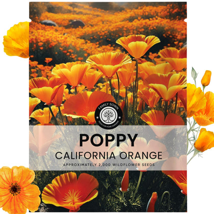 Family Sown California Poppy Orange envelope showing over 2,000 seeds for simple sowing