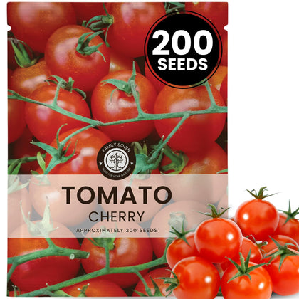 Family Sown cherry tomato seeds pack front view for garden planning.