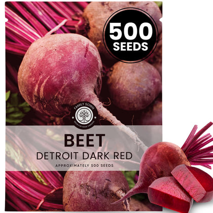 FAMILY SOWN Detroit Dark Red Beet seeds in a 500-pack for reliable germination.