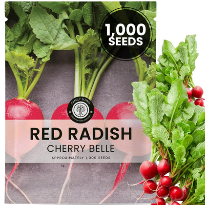 Family Sown Red Radish Cherry Belle seeds packet ensures reliable germination.