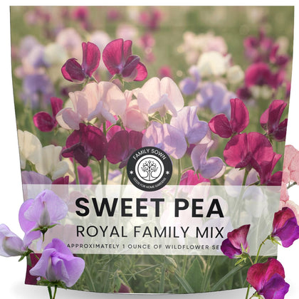 FAMILY SOWN Sweet Pea Royal Family Mix seed package ideal for vibrant garden color.