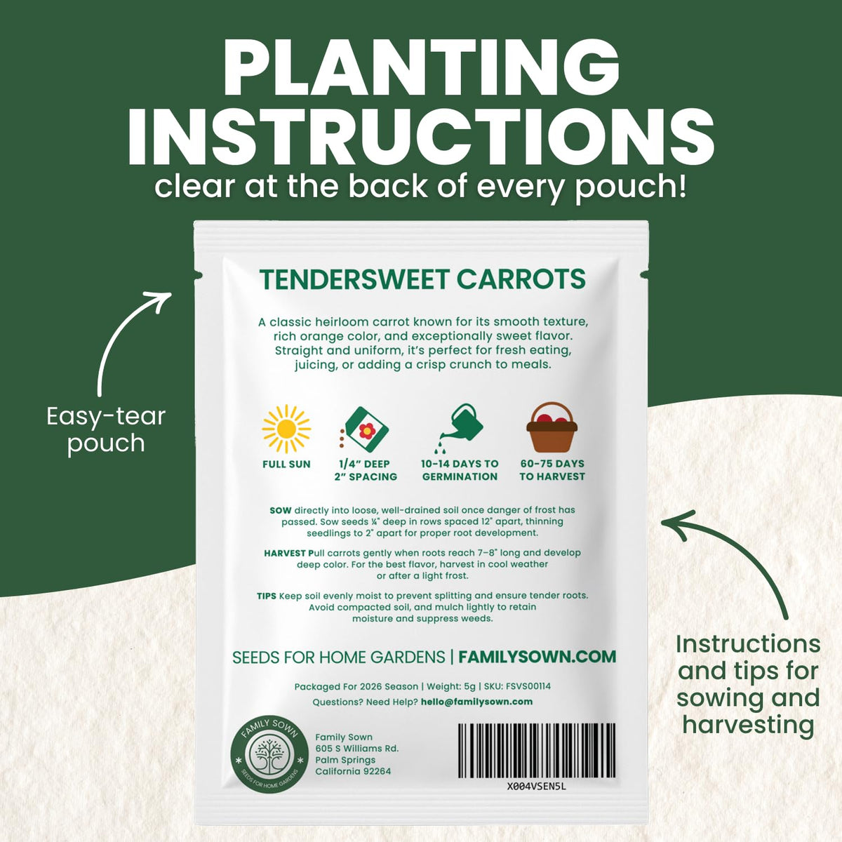Germination-ready seeds from FAMILY SOWN Tendersweet carrots ready to sprout