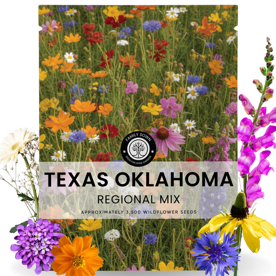 FAMILY SOWN Texas Oklahoma regional wildflower seed pack for vibrant, broad-area blooms.