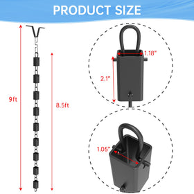 Famiron black powder-coated aluminum rain chain cups offer durable weather resistance.