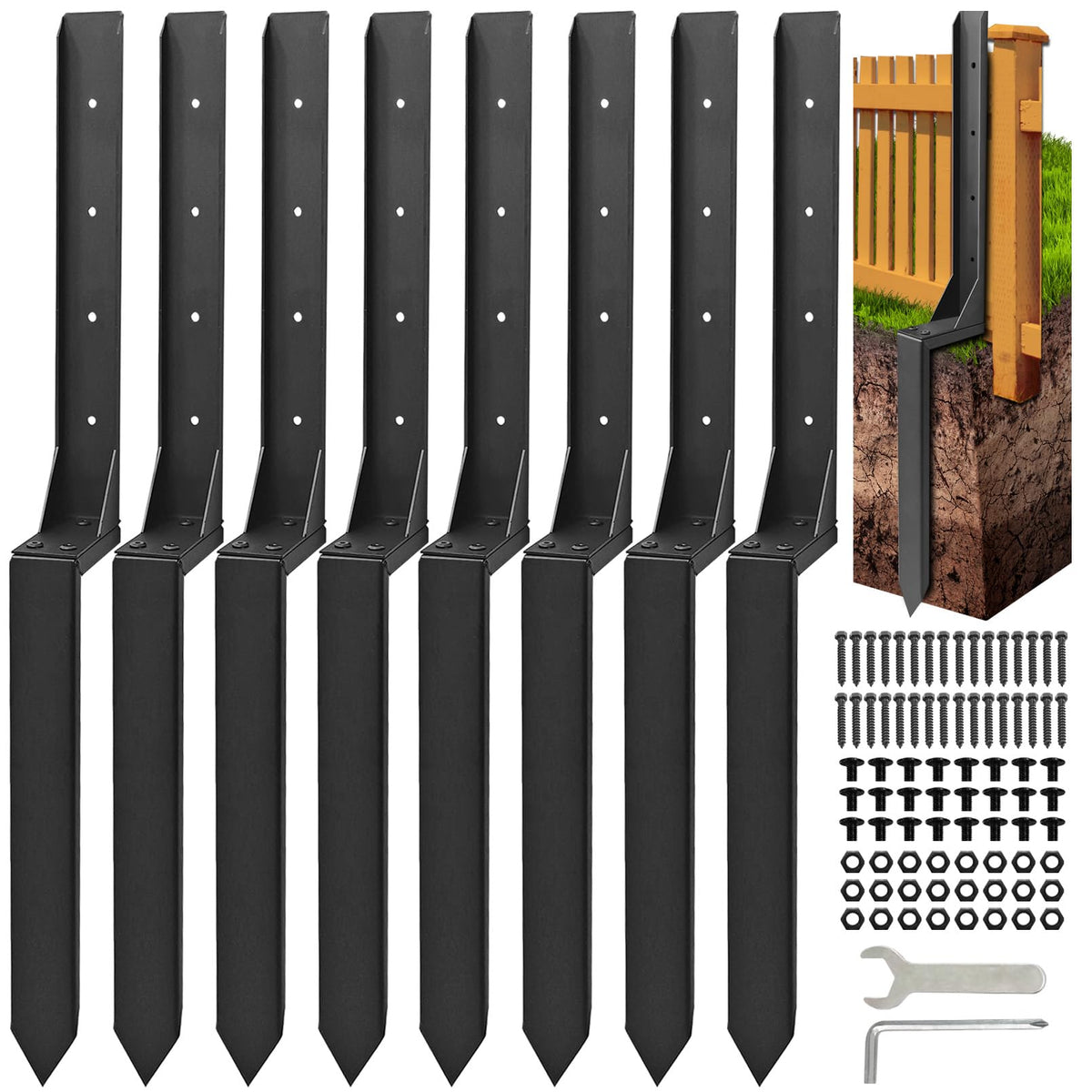 Fanmoss fence post repair kit stake assembly stabilizes leaning posts for durable fencing.