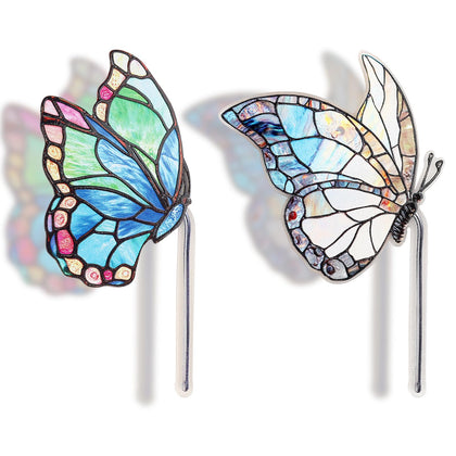 Fampery butterfly suncatcher set brightens plant pots with colorful acrylic wings.