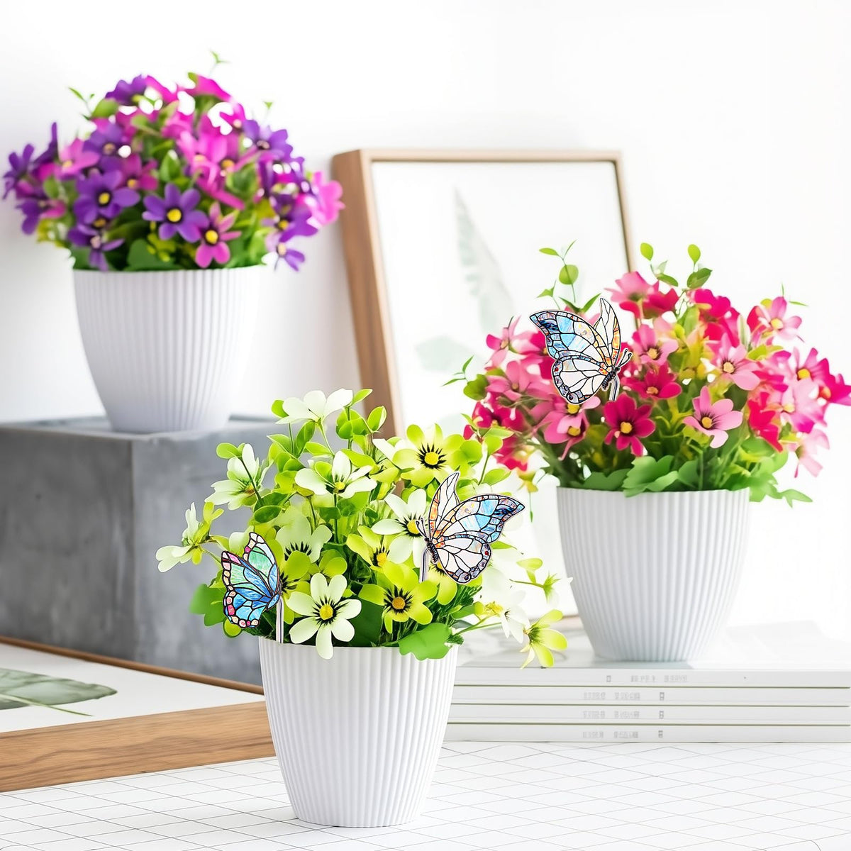 Fampery flower pot butterfly decor enhances any plant pot with color.