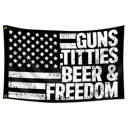 FAMXAKAFLY Guns Beer & Freedom flag 3x5 for bold outdoor display.