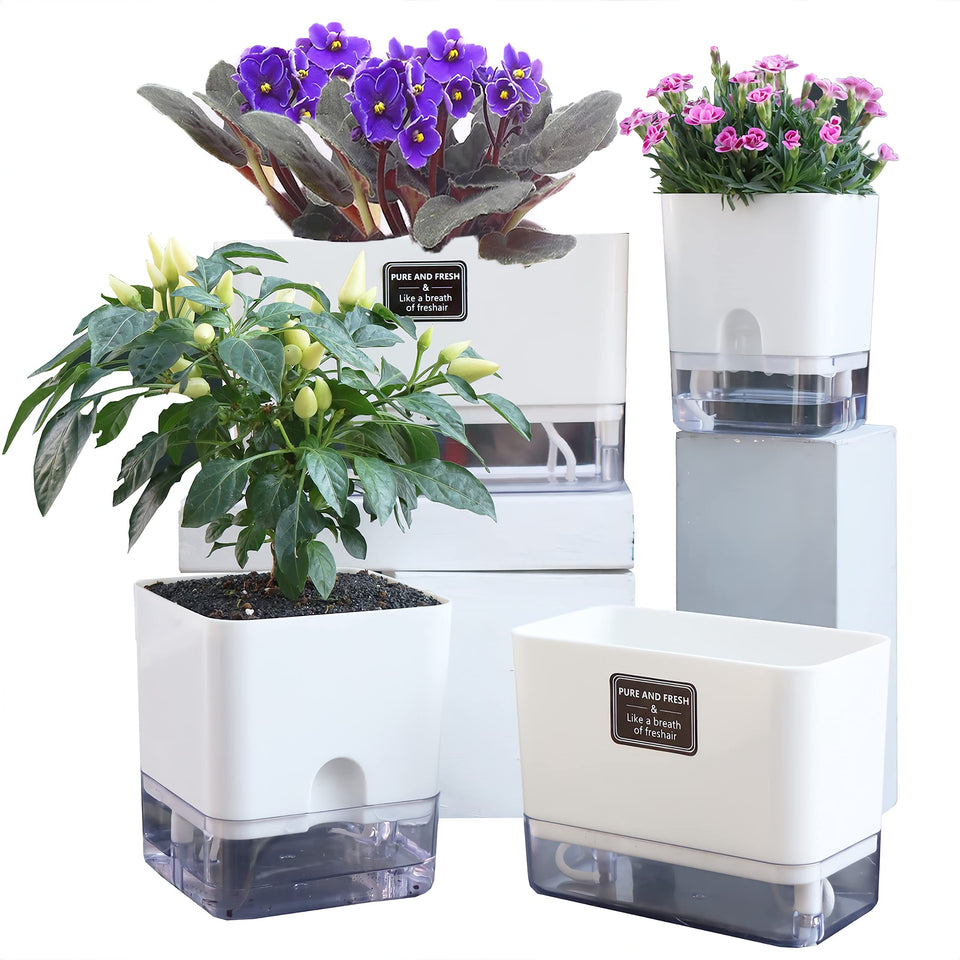 FAMZ self-watering planters front view on a shelf for indoor decor.