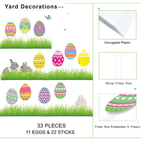 Fanboxk Easter egg markers decorate a welcoming garden path