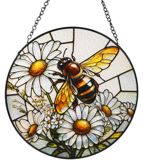 FancyPlus Stained Glass Bee Sun Catcher front view adds cheerful light to any window.
