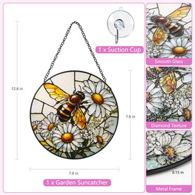 FancyPlus bee sun catcher pattern detail highlights vibrant colors when sunlight passes through.