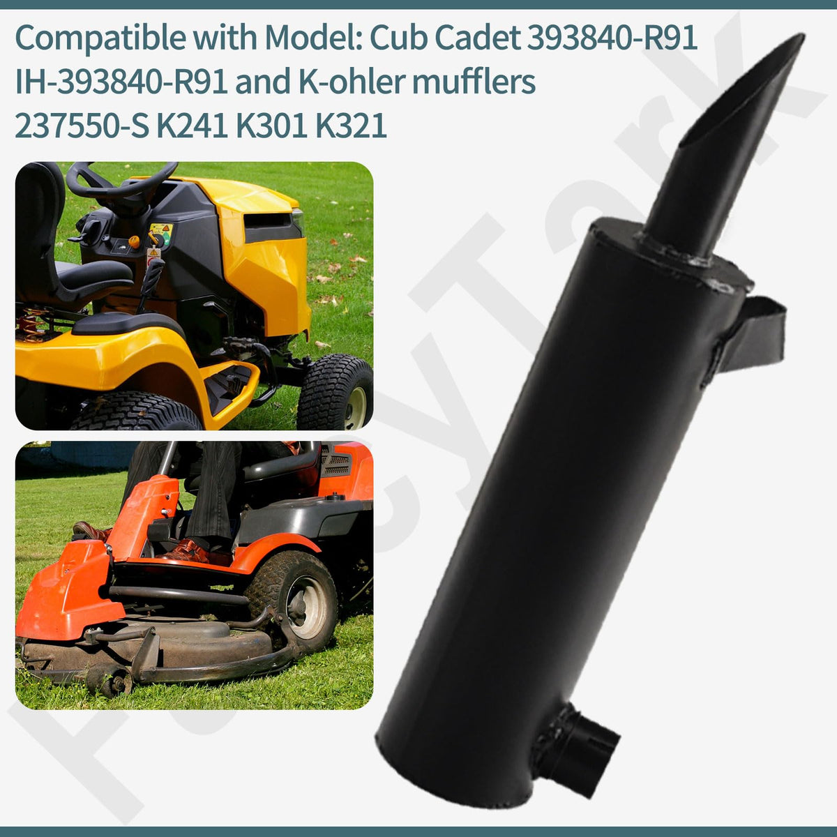 Noise-reducing muffler by FancyTark enhances comfortable mowing sessions.