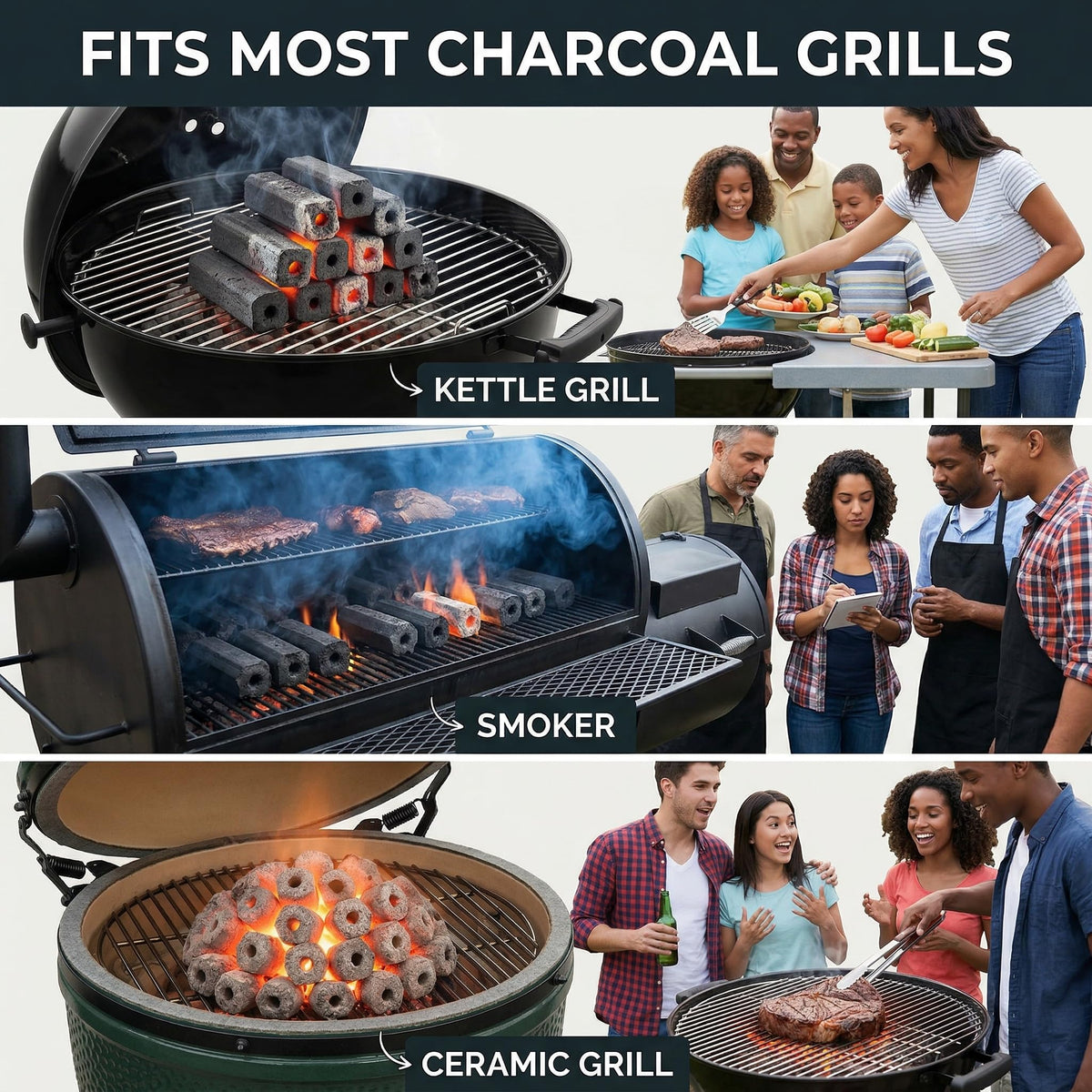 FANEAMADE bamboo charcoal suits kettle grills and smokers for versatile outdoor cooking.