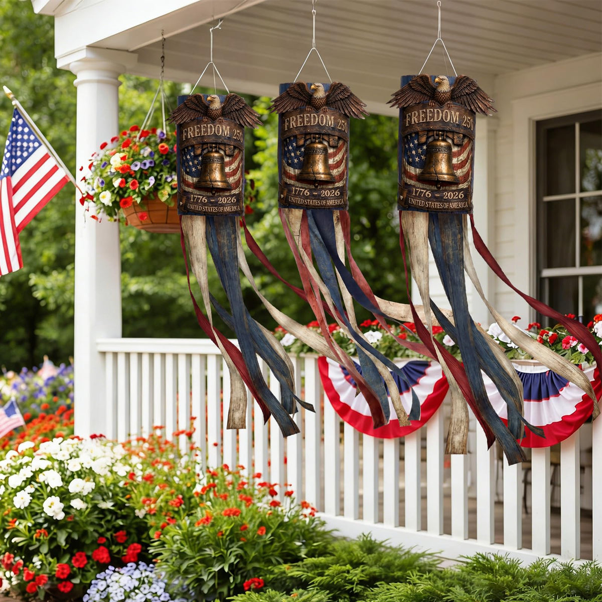 Fanfanwin red white blue windsock streamers flutter in wind