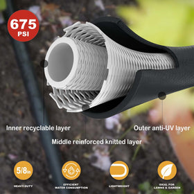 FangFarm Rubber Garden Hose 15FT, brass fittings ensure secure connections with standard taps.