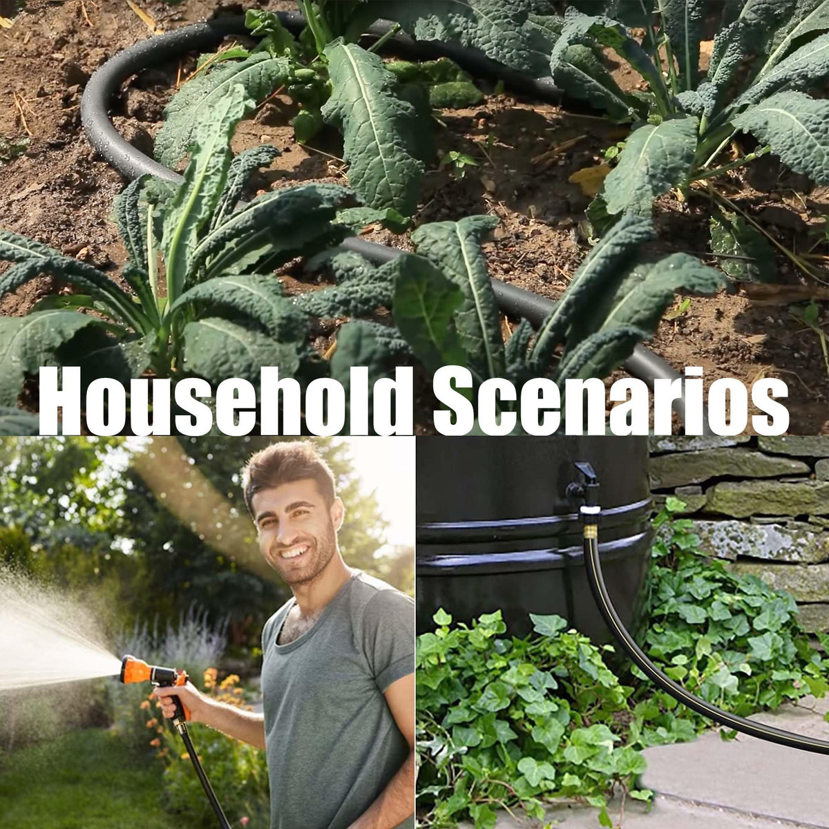 FangFarm Rubber Garden Hose 15FT ideal for small gardens and patios.