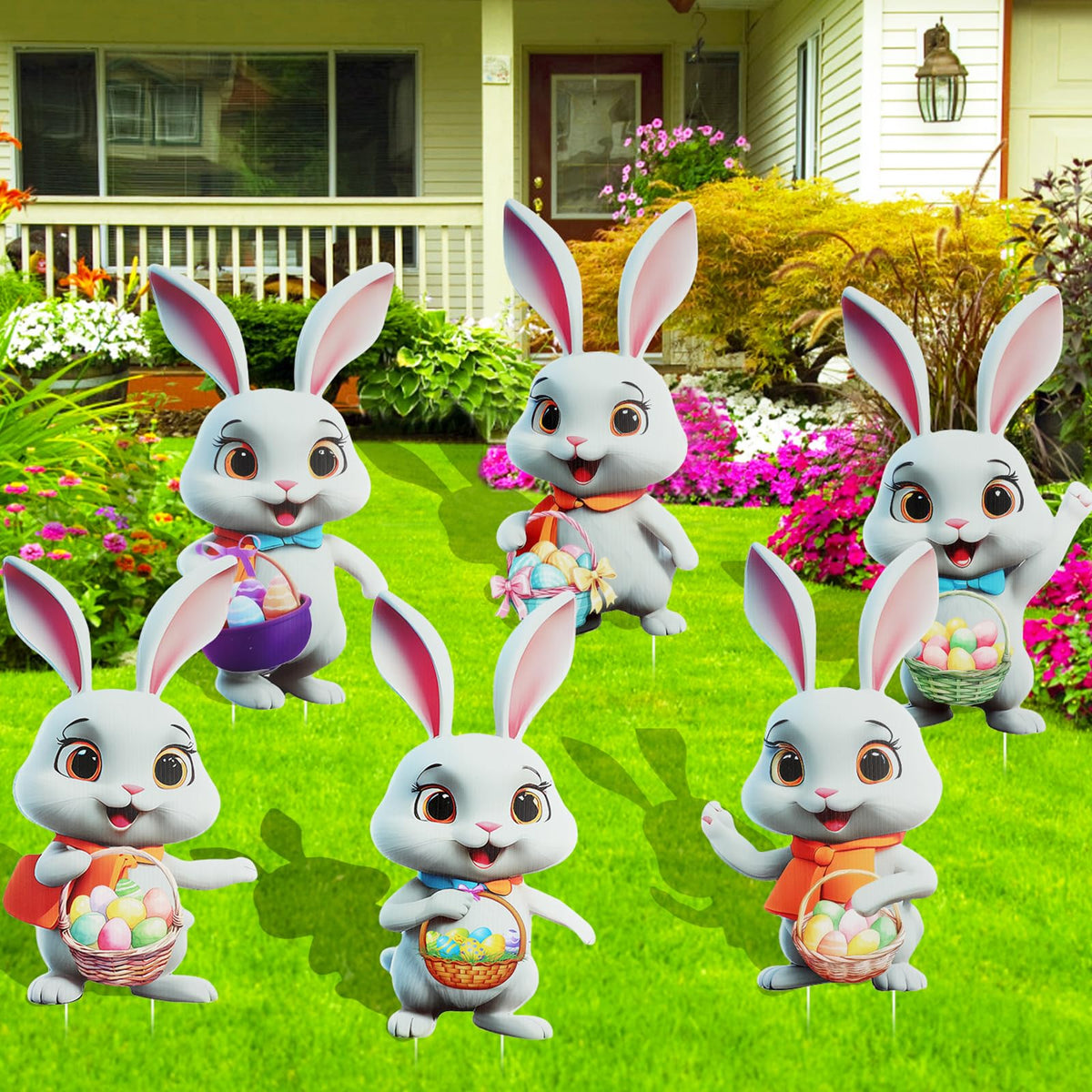 Fangoo Easter bunny yard signs six-pack for bright outdoor display