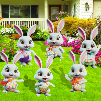Fangoo Easter bunny yard signs six-pack for bright outdoor display