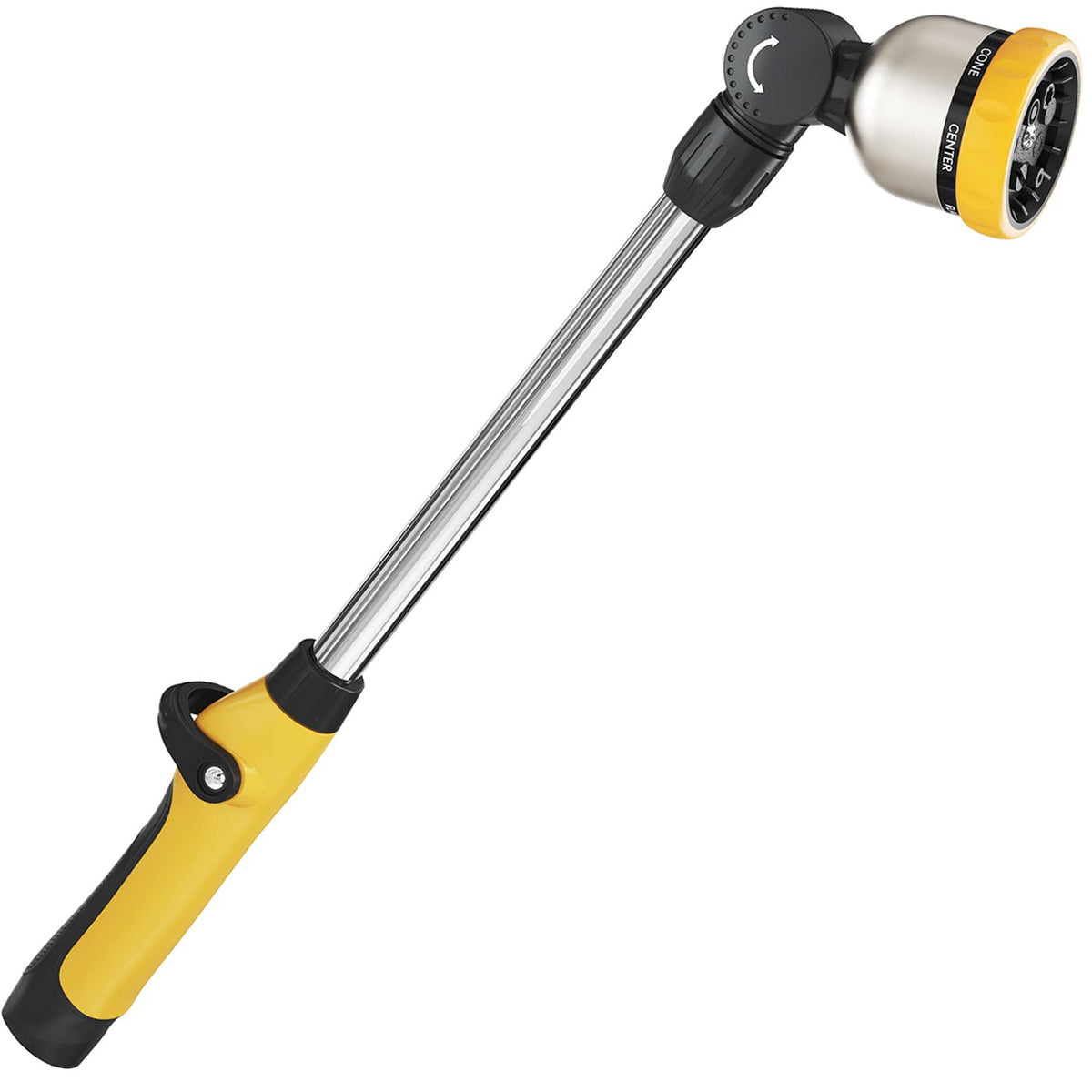 FANHAO 16-inch garden watering wand with rotating head for even coverage across beds.
