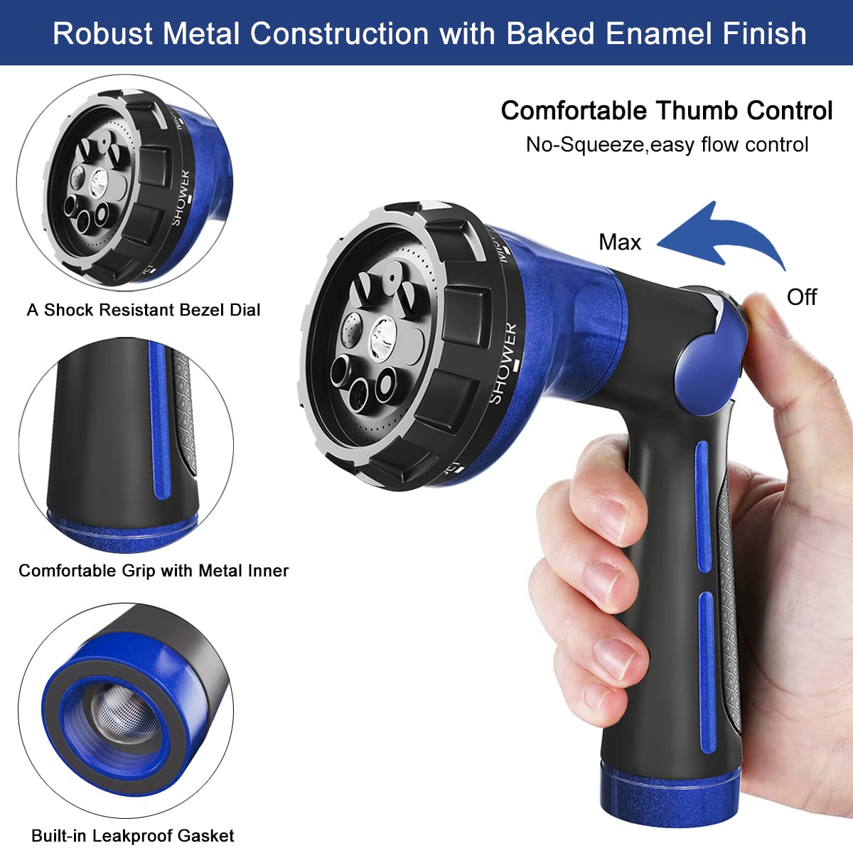 Eight-pattern spray nozzle provides versatile watering and cleaning options
