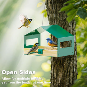 FANHAO bird feeder stainless steel mesh tray enabling drainage and fresh seeds.