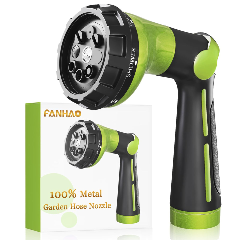 FANHAO garden hose nozzle heavy duty with eight spray patterns for versatile watering