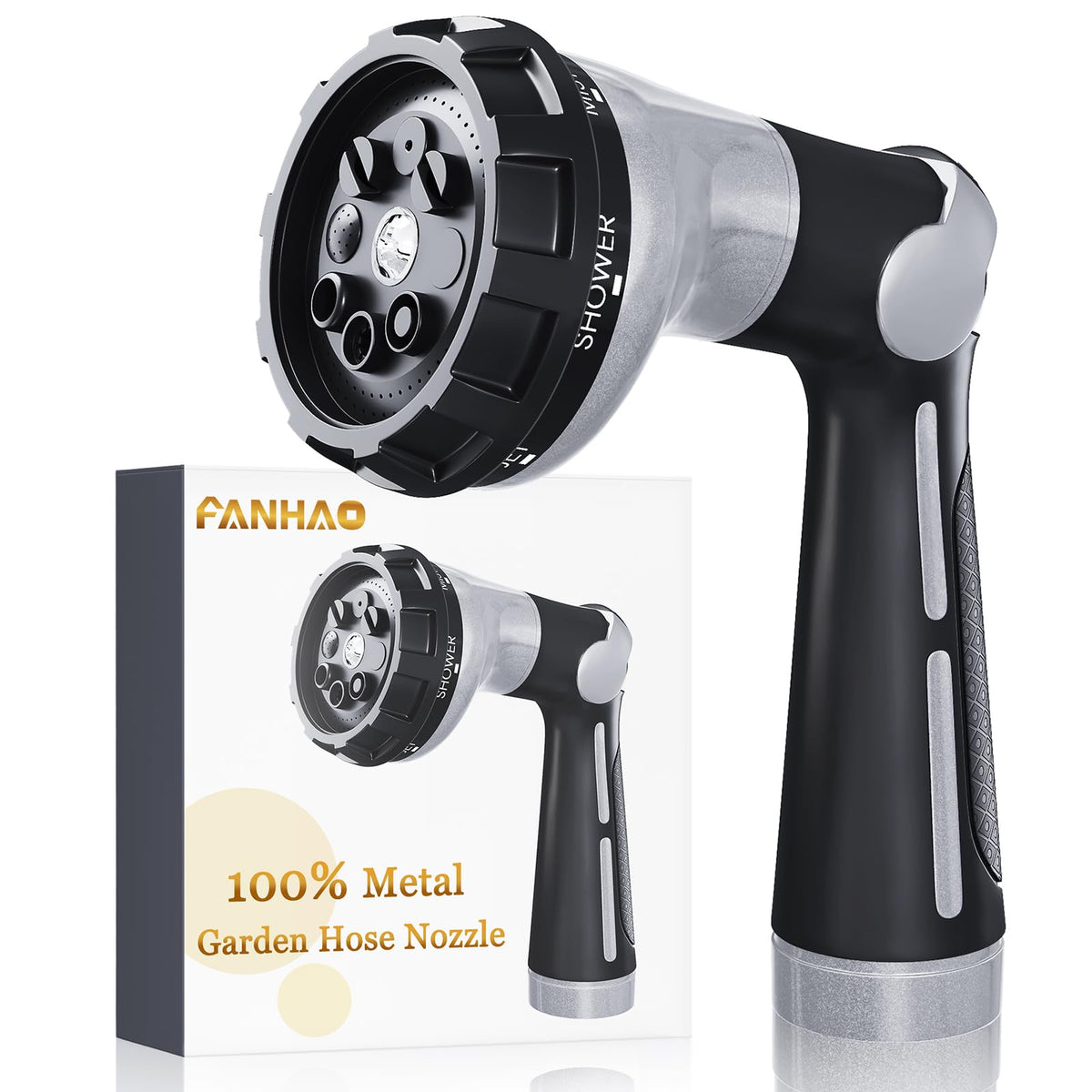 FANHAO garden hose nozzle with heavy metal body for durable outdoor watering