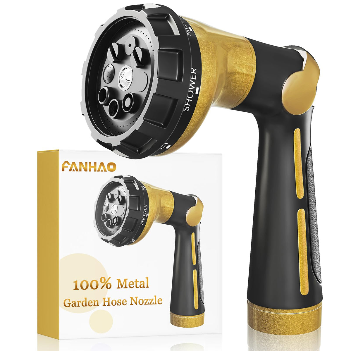 FANHAO garden hose nozzle with metal body for durable outdoor watering