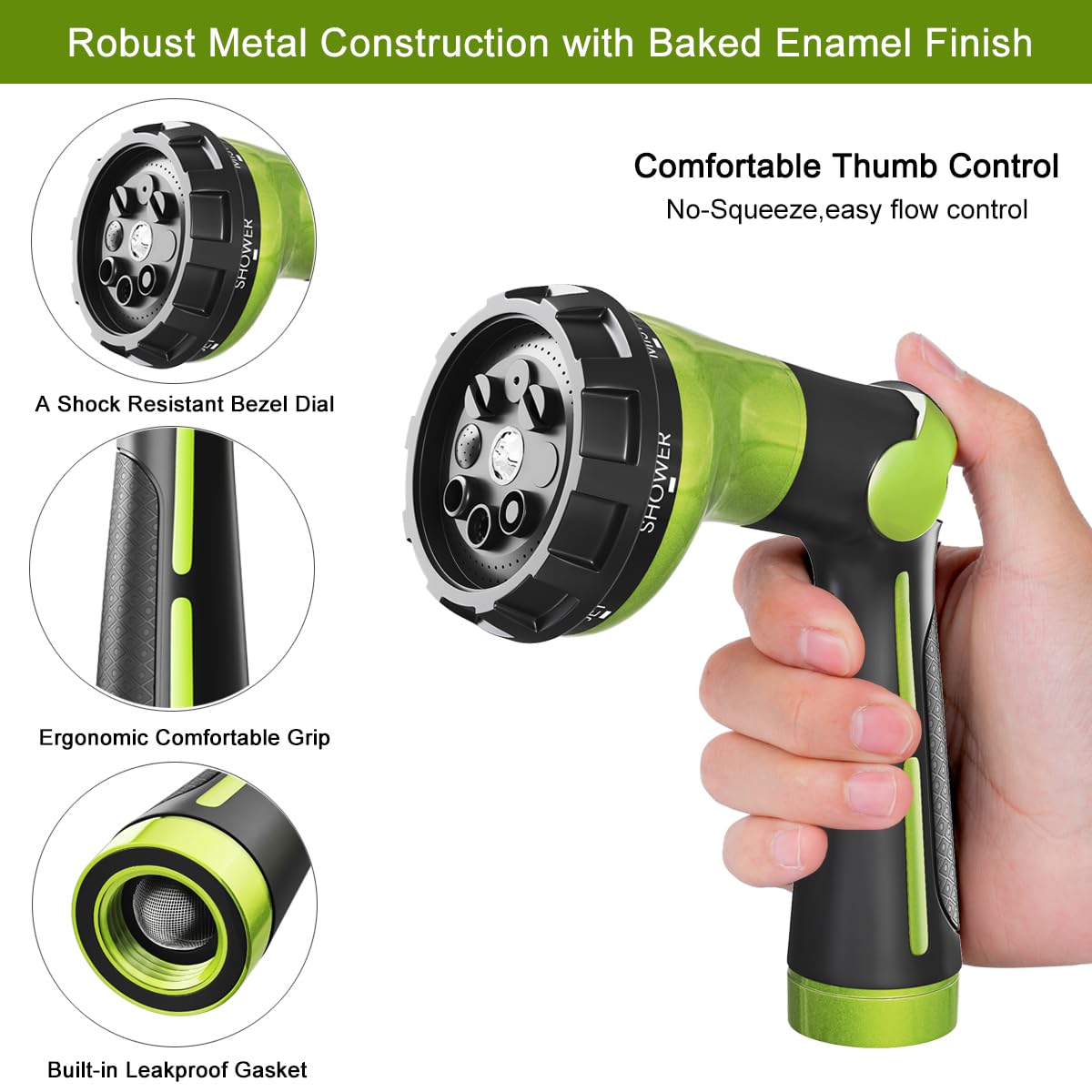 FANHAO thumb-control hose nozzle reduces finger strain during long watering tasks