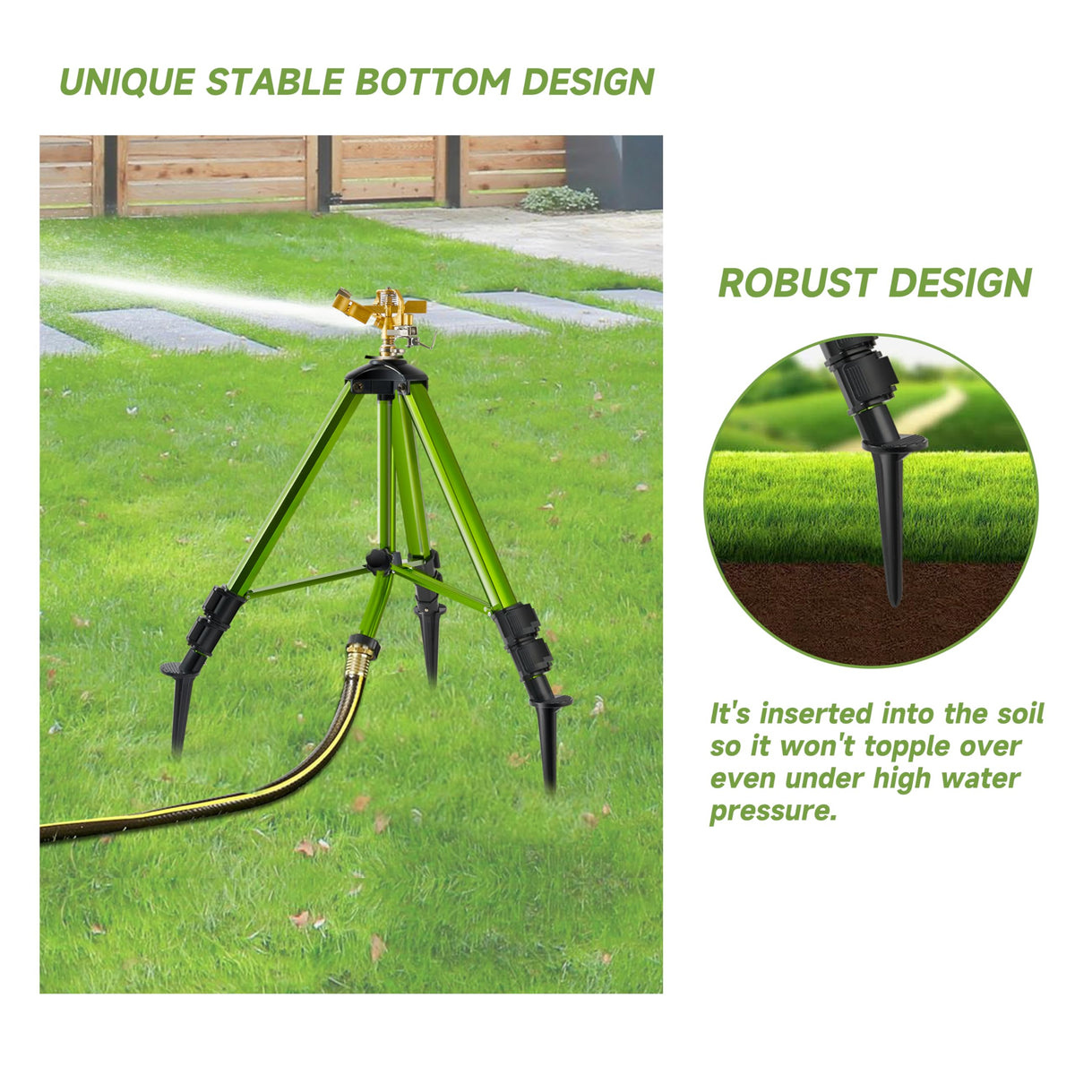 FANMIAOHOME ground plugs keep the sprinkler stable on soil for uninterrupted irrigation.