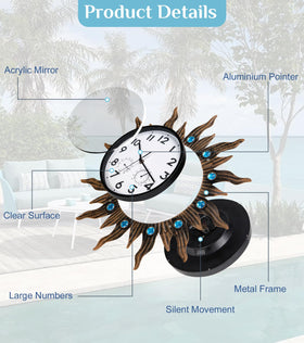 FANOAULEA sun outdoor clock 9-inch dial reads clearly from distance