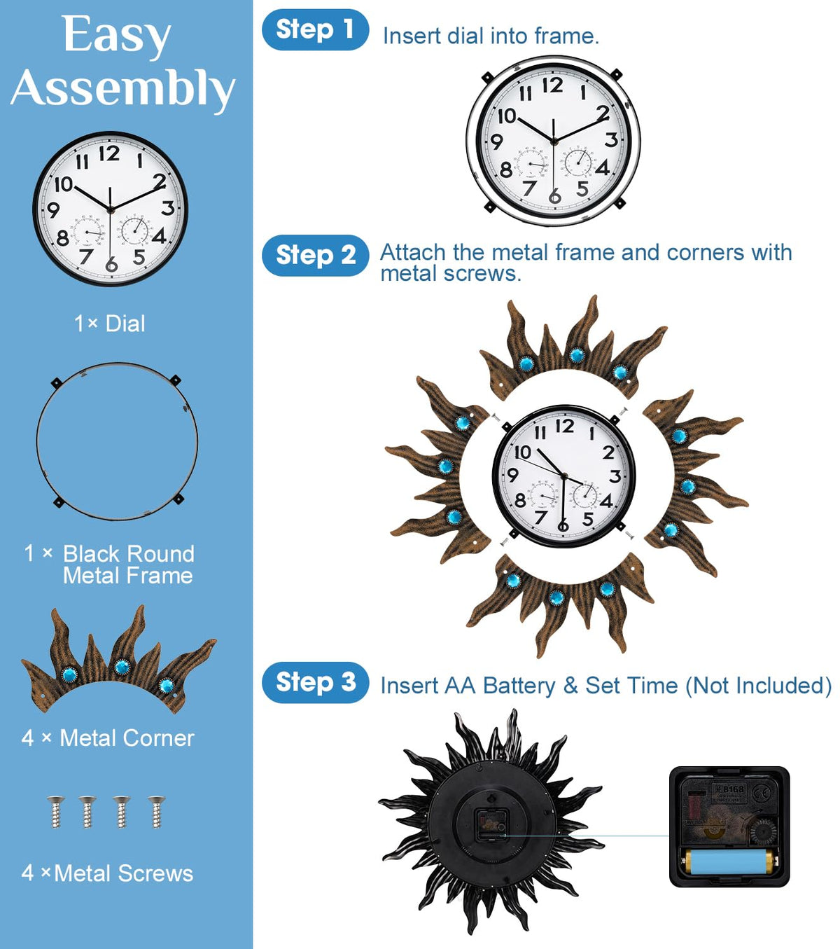 FANOAULEA clock suited for patios and garden spaces
