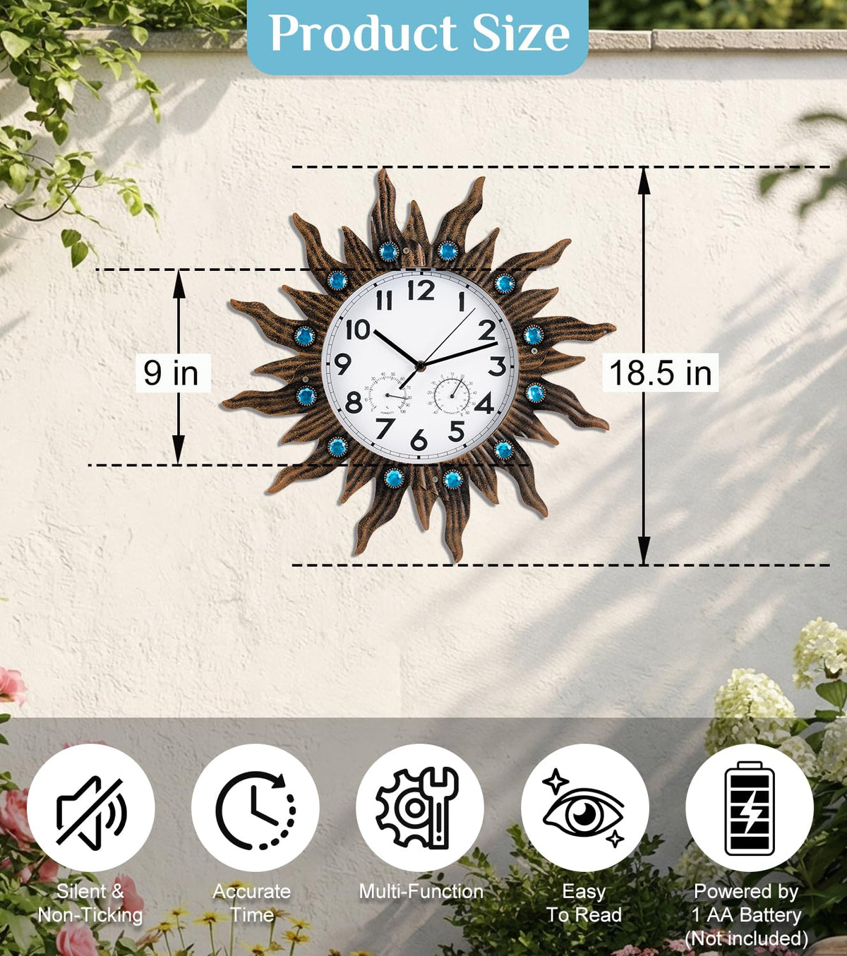 FANOAULEA clock with thermometer for outdoor comfort checks
