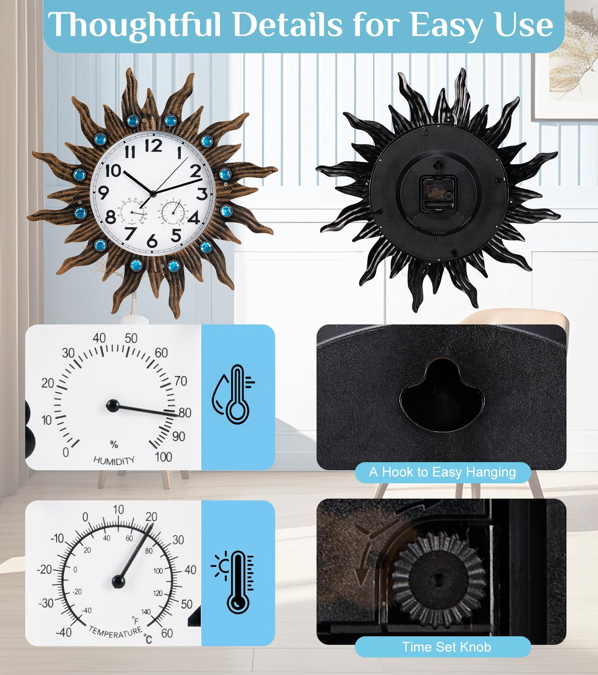 FANOAULEA sun clock is waterproof for outdoor reliability