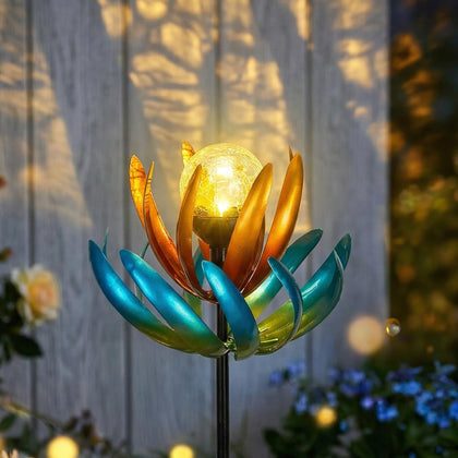 FANOAULEA wind spinner outdoor lotus design glows softly at dusk for ambience