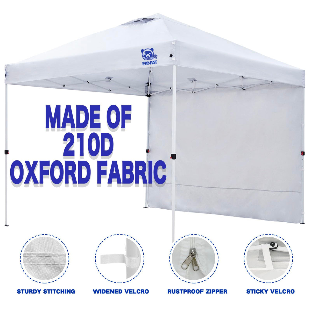Fanpat sidewalls with easy attachment clip system speeds setup.