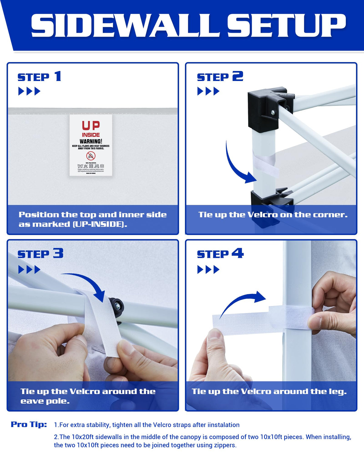 Fanpat sidewalls fold compactly for storage and travel after events.