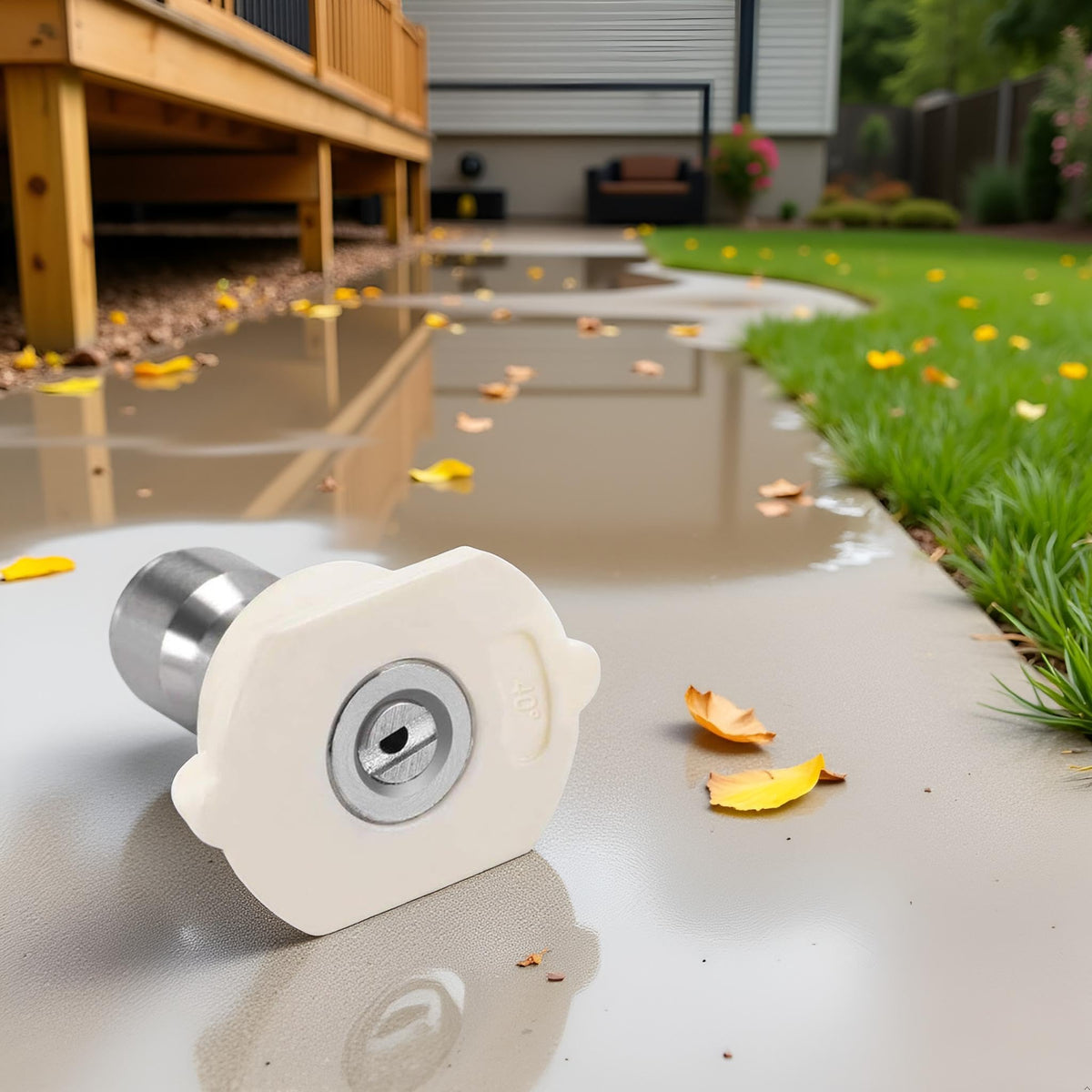 Fansoftiks nozzle cleans concrete driveways with a crisp rinse