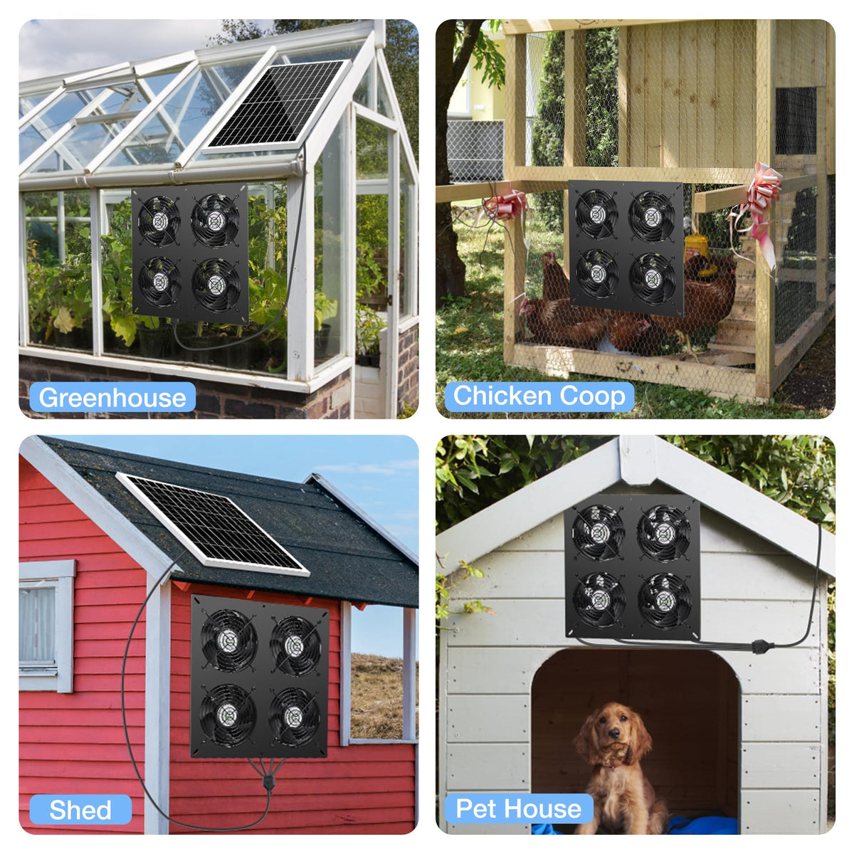 Fanspex Solar 4 Fan Kit outdoor ventilation for sheds and barns.