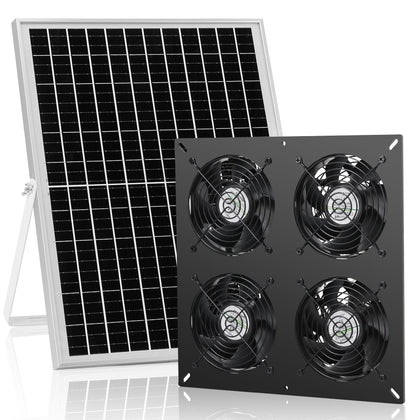 Fanspex Solar 4 Fan Kit panel exterior powering outdoor ventilation for coops.
