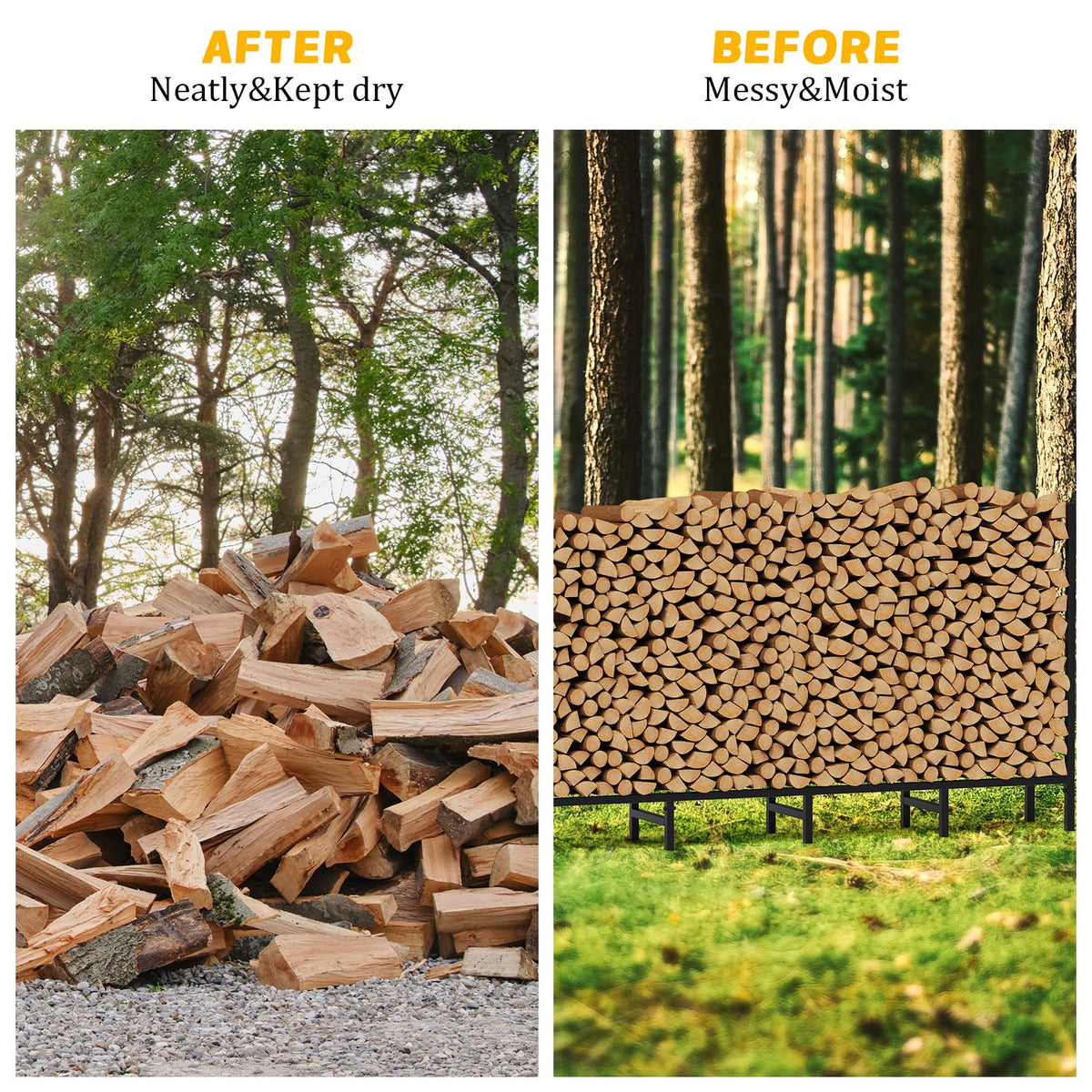 FANSXIVITA easy-assembly firewood rack ships ready-to-use for quick setup