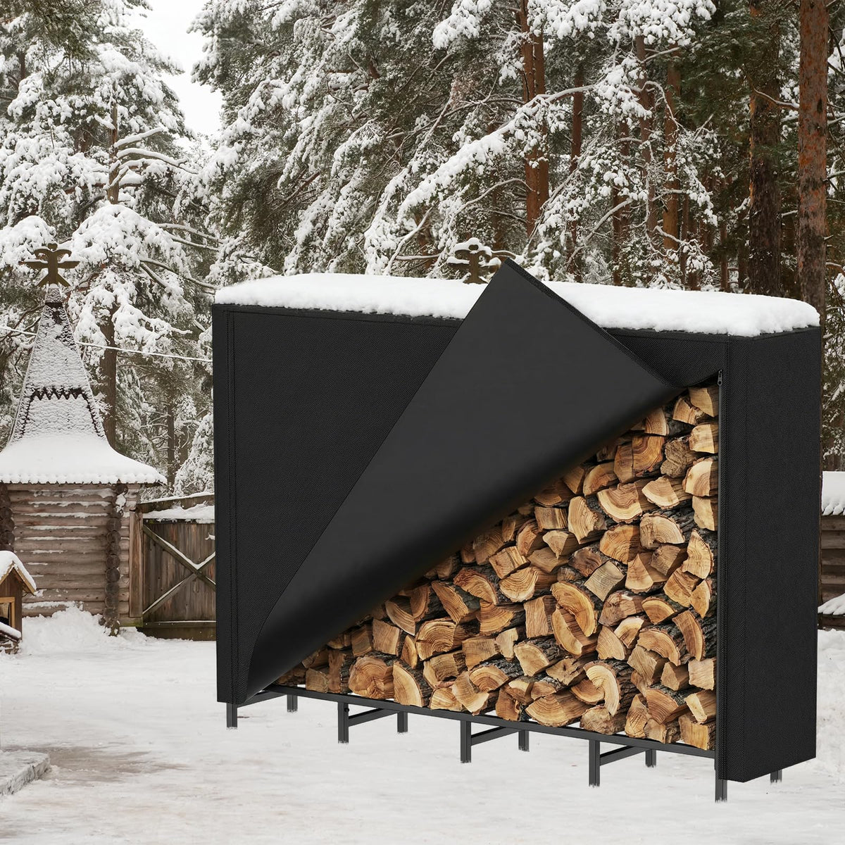 FANSXIVITA firewood rack side zipper cover enables easy log retrieval in all weather