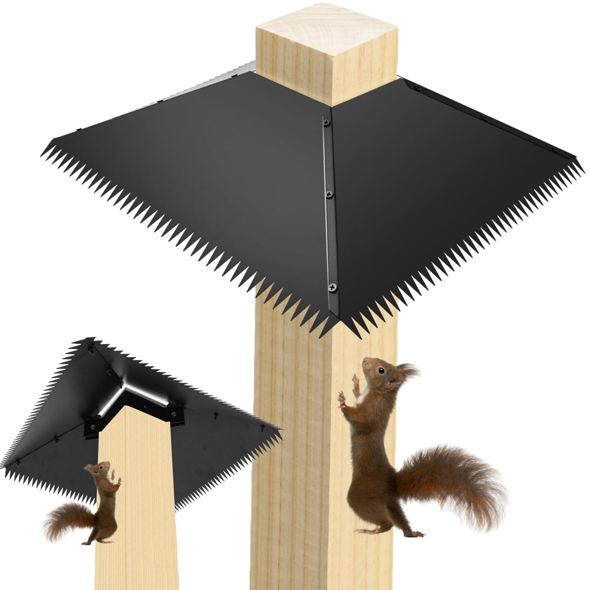 Fantang metal squirrel baffle 17inch blocks access to bird feeders, enhancing outdoor protection.