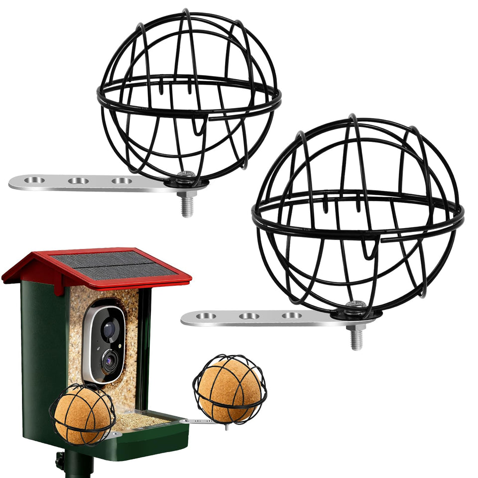 Fantang metal suet ball holder in black with durable outdoor cage.