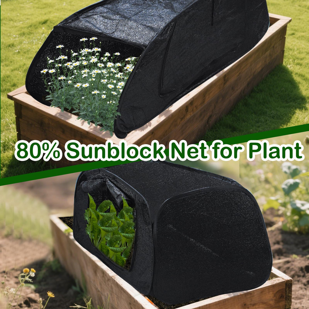 Fantang pop up sun shade with stakes secured to the ground.